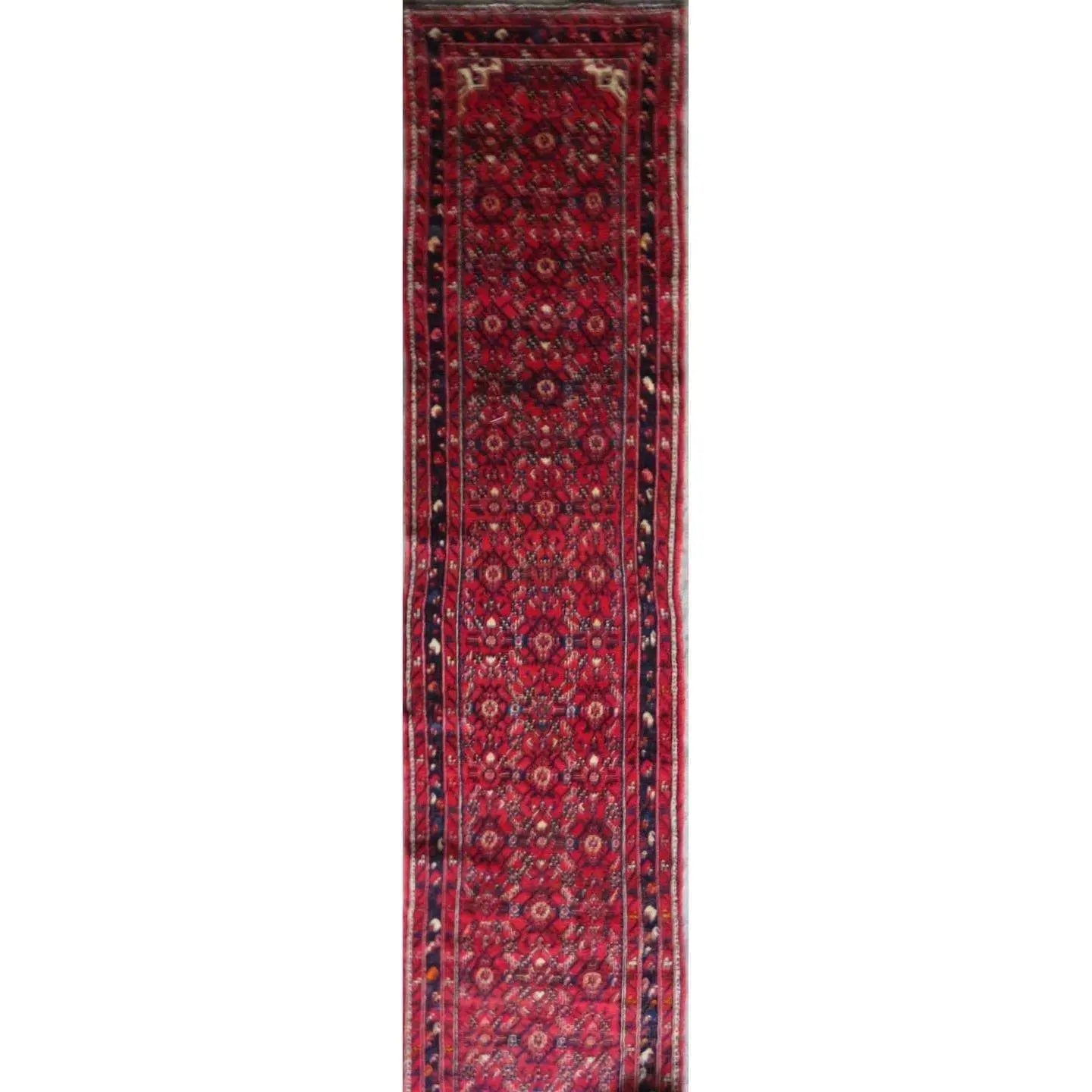 One Of The Kind Hand-Knotted Persian Wool Rug _ Luxurious Vintage Design, 12'8" x 2'10", Artisan Crafted
